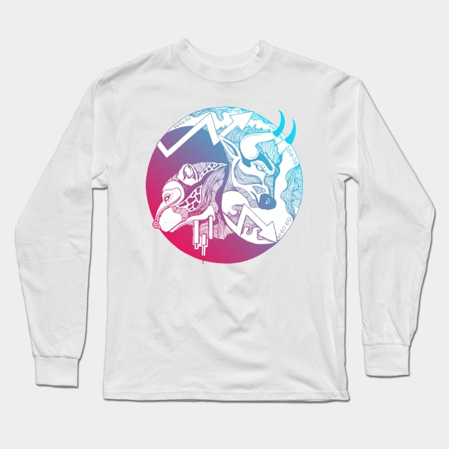 Dual Color Bull and Bear Long Sleeve T-Shirt by kenallouis